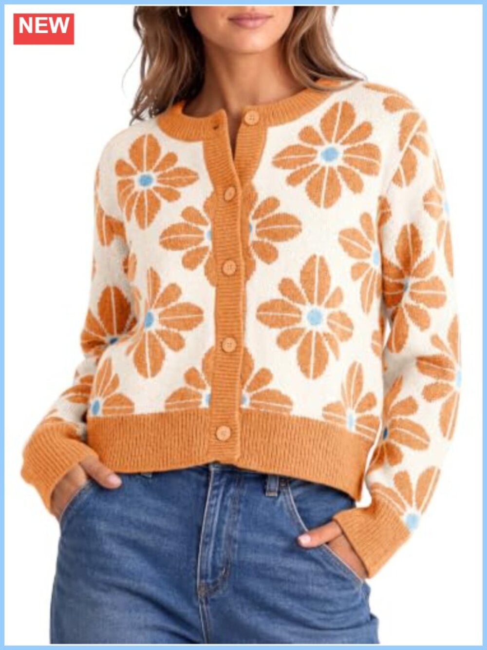Womens Floral Button Up Cardigan Chunky Knit Sweater Fall